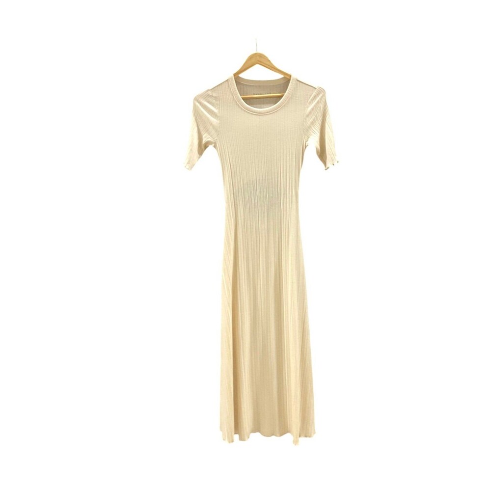 Everlane-Open-Back “Cream” Rib-Knit Dress  (Size S)